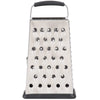 Tablecraft 6 inch Small 4 Sided Stainless Steel Non Slip Grip Box Grater can be used to shred cheese, vegetables, fruits, and more. Made from heavy-duty stainless steel, this grater comes with a hand grip at the top for easy use with both hands-SG203BH