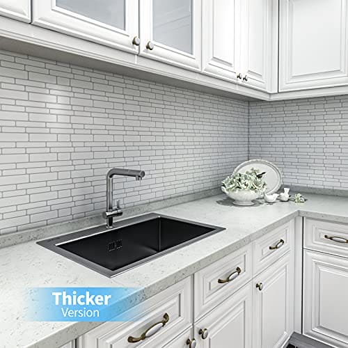 Art3d Thickened Peel and Stick Backsplash Tile Oblong in White, 10 Sheets 12x12in. MEGA