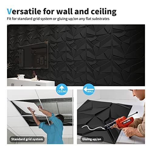 Art3d PVC 3D Wall Panels, Plastic Decorative Wall Tile in Black 12-Pack MEGA