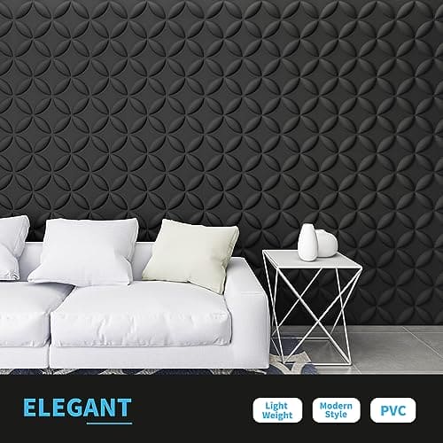 Art3d Texture 3D Wall Panels, PVC Wall Panels for Interior Wall Decor Pack of 12 Tiles 32 Sq Ft, Black, 19.7"x19.7" MEGA