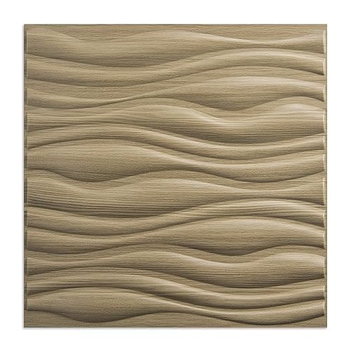 Art3d PVC Wave Board Textured 3D Wall Panels for Interior Wall Decor, Living Room, Bedroom, Office, Walnut, 19.7" x 19.7" (12 Pack) MEGA