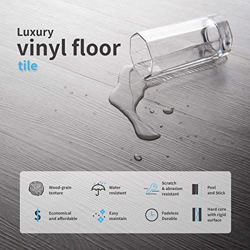 Art3d Peel and Stick Floor Tile Vinyl Wood Plank 36-Pack 54 Sq.Ft, Deep Gray, Rigid Surface Hard Core Easy DIY Self-Adhesive Flooring Mega