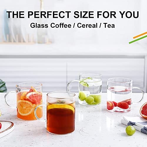 Glass Coffee Mugs Large Wide Mouth Mocha Hot Beverage Mugs Clear Espresso  Cups with Handle,Lead-Free Drinking Glassware,Perfect for
