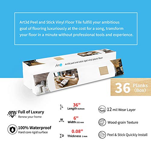Art3d Peel and Stick Floor Tile Vinyl Wood Plank 36-Pack 54 Sq.Ft, Aspen Yellow, Rigid Surface Hard Core Easy DIY Self-Adhesive Flooring Mega