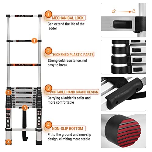 ALPURLAD Telescoping Ladder 10.5FT Aluminum Extension Ladders Lightweight Collapsible Ladder Telescopic Ladders for RV, Loft, Attic, Home, 330lbs Capacity ebuystt