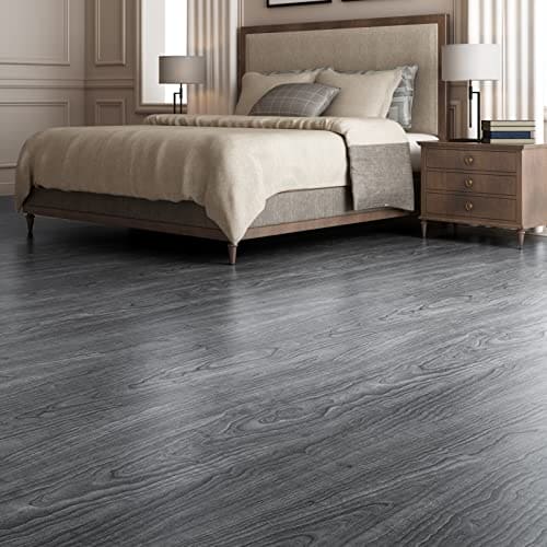 Art3d Peel and Stick Floor Tile Vinyl Wood Plank 36-Pack 54 Sq.Ft, Deep Gray, Rigid Surface Hard Core Easy DIY Self-Adhesive Flooring Mega