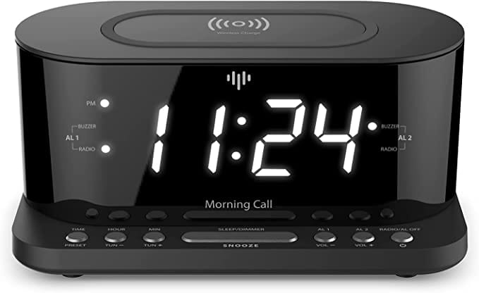 iLuv Morning Call 5 Qi-Certified Wireless Charging Bedside Digital Alarm Clock  Set up two alarms to accommodate different wake up schedules or share an alarm with your roommate-MORCAL5 Hannah's Variety Store