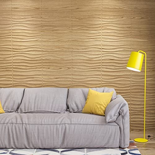 Art3d PVC Wave Panels for Interior Wall Decor, Wood Brown Textured 3D Wall Tiles，19.7" x 19.7" (12-Pack) MEGA