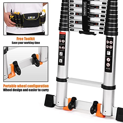 ALPURLAD Telescoping Ladder 10.5FT Aluminum Extension Ladders Lightweight Collapsible Ladder Telescopic Ladders for RV, Loft, Attic, Home, 330lbs Capacity ebuystt