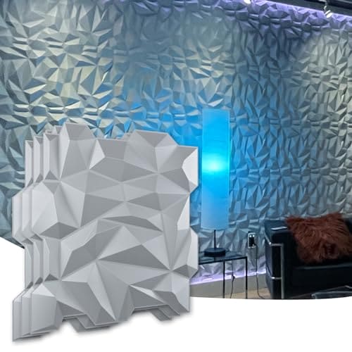 Art3d PVC 3D Diamond Wall Panel Jagged Matching-Matt Silver, for Residential and Commercial Interior Decor MEGA