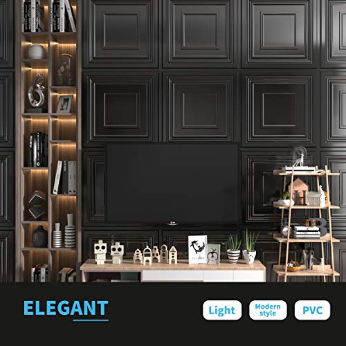 Art3d Decorative Drop Ceiling Tile 2x2 Pack of 12pcs, Glue up Ceiling Panel Square Relief in Black MEGA