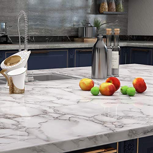 LaCheery Large Size 160 x 36 Inch Grey White Marble Contact Paper for Countertops Waterproof Wallpaper Stick and Peel Marble Countertop Contact Paper for Kitchen Island Worktop Table Desk Decorative Mega