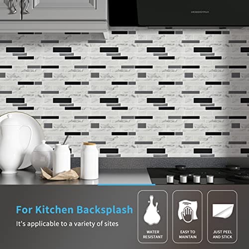 Art3d 11.8"x 11.8" Peel and Stick Vinyl Tiles, Self Adhesive Removable Stick On Kitchen Backsplash, Marble White (10-Sheet) MEGA