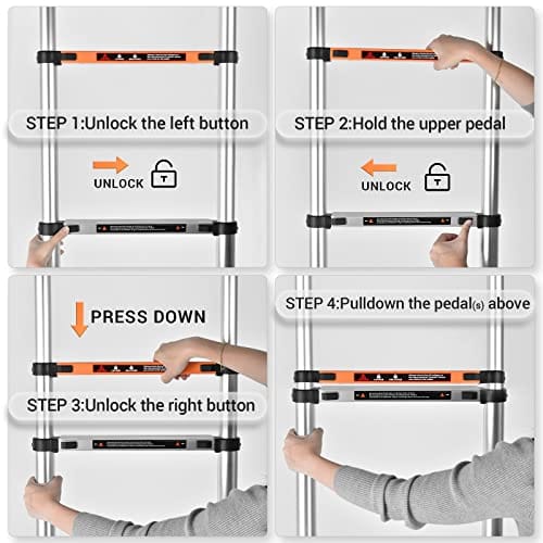 ALPURLAD Telescoping Ladder 10.5FT Aluminum Extension Ladders Lightweight Collapsible Ladder Telescopic Ladders for RV, Loft, Attic, Home, 330lbs Capacity ebuystt