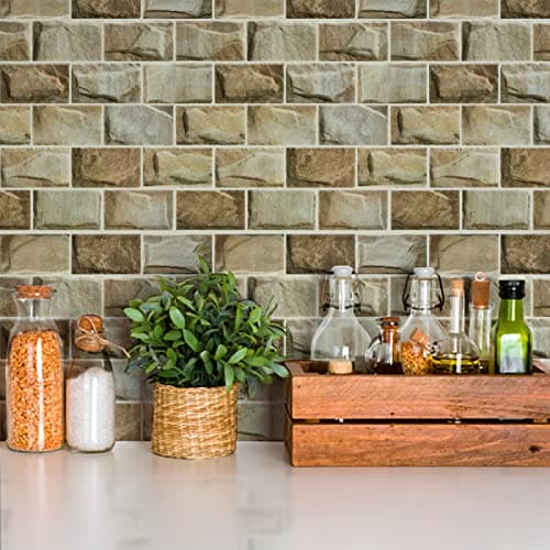 Art3d 10-Sheet Peel and Stick Subway Backsplash, 12 in. x 12in. Stone Design MEGA