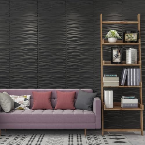 Art3d PVC Wave Board Textured 3D Wall Panels, Black, 19.7" x 19.7" (12 Pack) MEGA