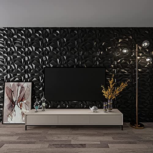 Art3d PVC 3D Diamond Wall Panel Jagged Matching-Matt Black, for Residential and Commercial Interior Decor MEGA