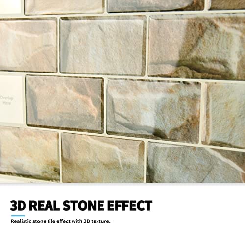 Art3d 10-Sheet Peel and Stick Subway Backsplash, 12 in. x 12in. Stone Design MEGA