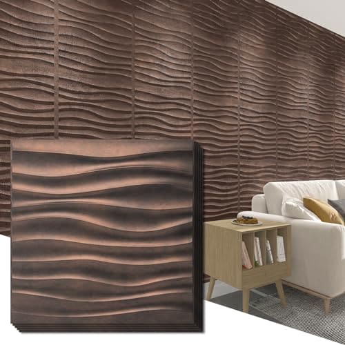 Art3d PVC Wave Panels for Interior Wall Decor, Antique Copper Textured 3D Wall Tiles, 19.7" x 19.7" (12-Pack) MEGA