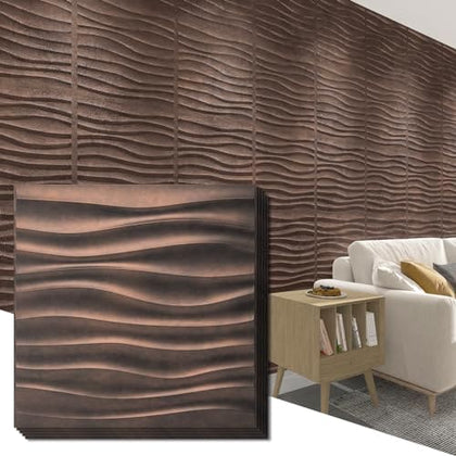 Art3d PVC Wave Panels for Interior Wall Decor, Antique Copper Textured 3D Wall Tiles, 19.7