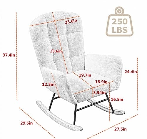 Hansones Nursery Rocking Chair, Upholstered Glider Chair with High Backrest Armchair Chair for Living Room Bedroom Offices (Grey Teddy) ebuys