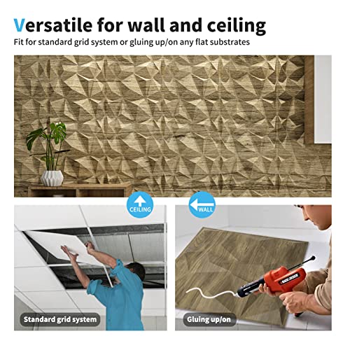 Art3d Textures 3D Wall Panels Wood Diamond Design for Interior Wall Decor Pack of 12 Tiles 32 Sq Ft (PVC) MEGA