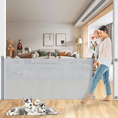 78 Inch Extra Wide Retractable Baby Gate for Large Opening Child Safety Indoor/Outdoor Retractable Mesh 34" Tall for Doorways, Stairs, Hallways, Gray EBUYSTT