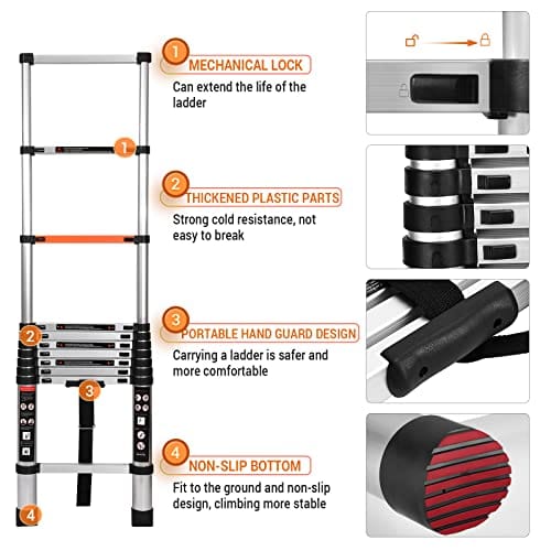 ALPURLAD Telescoping Ladder 10.5FT Aluminum Extension Ladders Lightweight Collapsible Ladder Telescopic Ladders for RV, Loft, Attic, Home, 330lbs Capacity ebuystt