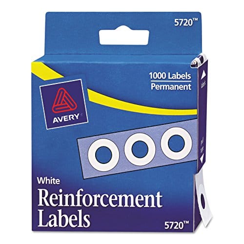 Avery Hole Reinforcements, White, 1000/Pack, PK - AVE05720 : Paper Reinforcements : Office Products