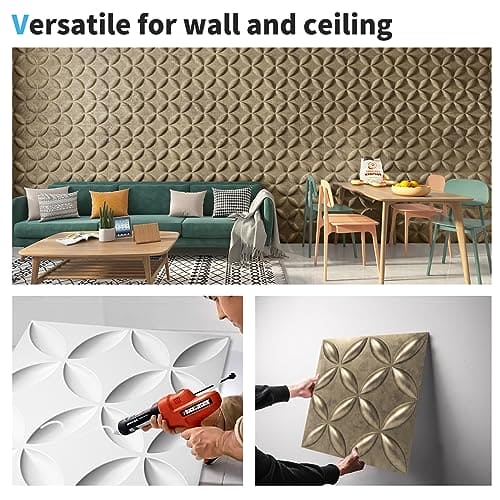 Art3d Texture 3D Wall Panels, PVC Wall Panels for Interior Wall Decor Pack of 12 Tiles 32 Sq Ft, Antique Gold, 19.7"x19.7" MEGA