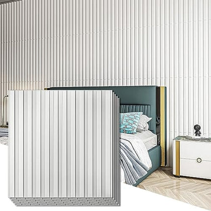 Art3d Slat Wall Panel, 3D Fluted Textured Panel 12-Tile 19.7 x 19.7in. - White