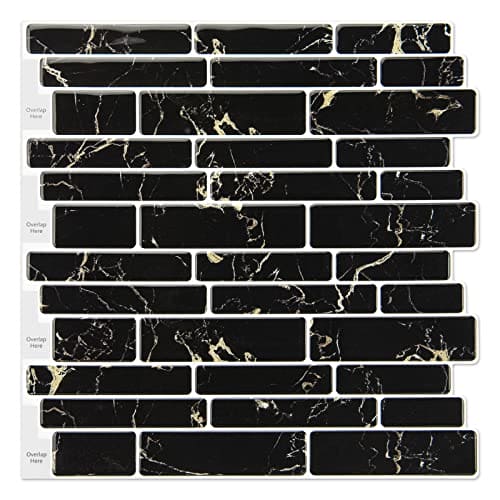 Art3d 10-Sheet Peel and Stick Backsplash, 12 in. x 12in. Black Marble Design MEGA