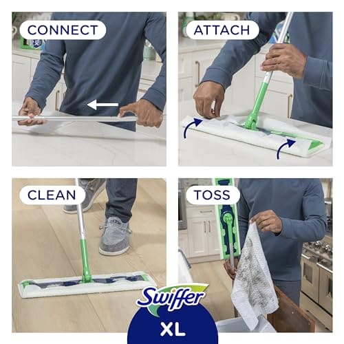 Swiffer Sweeper Dry + Wet XL Sweeping Kit, 1 Sweeper, 8 Dry Cloths, 2 Wet Cloths Swiffer