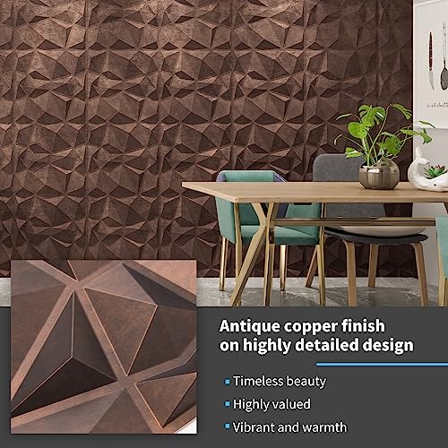 Art3d Textures 3D Wall Panels Antique Copper Diamond Design for Interior Wall Decor Pack of 12 Tiles 32 Sq Ft (PVC) MEGA
