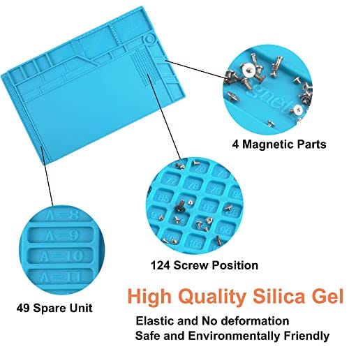 CPB Silicone Repair Mat Heat Resistant Work Mat with Scale Rule and Screw Position for soldering Iron, Electronics, Computer, Cellphone - Blue - S130 / S160 / S180 ebuystt