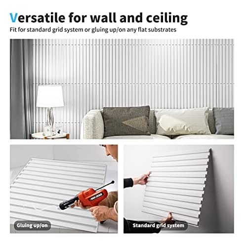 Art3d Slat Wall Panel, 3D Fluted Textured Panel 12-Tile 19.7 x 19.7in. - White MEGA