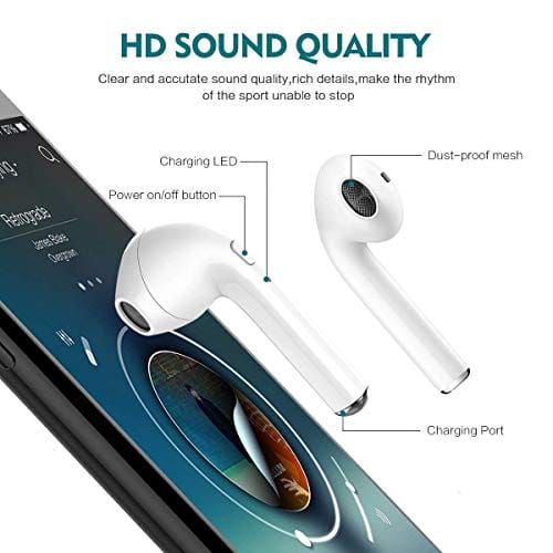 I7s TWS Bluetooth 5.0 Earbuds Earphones Stereo Sports Headphones Noise Cancelling and Waterproof Headsets with Built-in Mic Portable Charging Case-White
