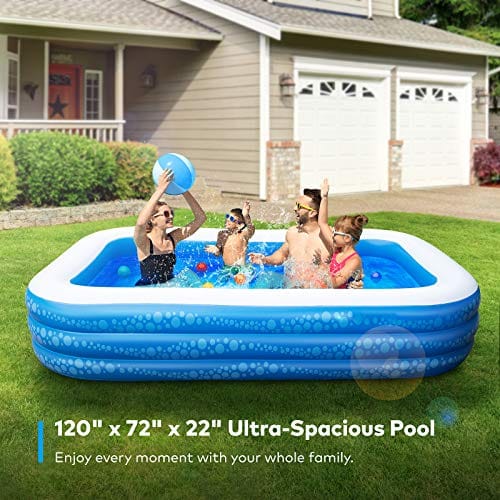 Inflatable Swimming Pool, Hesung 118" X 69" X 21" Full-Sized Family Kiddie Blow up Pool for Kids, Adults, Baby, Children, Thick Wear-Resistant Big Above Ground, Garden, Backyard Water Party for Age 3+ ebuystt