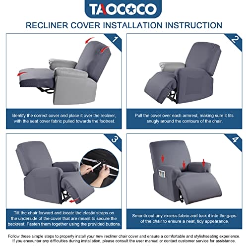 TAOCOCO Stretch Recliner Couch Covers 3-Pieces Style Recliner Chair Covers Recliner Cover for Reclining Chair Slipcovers Feature Fitted Soft Washable (1 Seat, Light Gray) ebuys