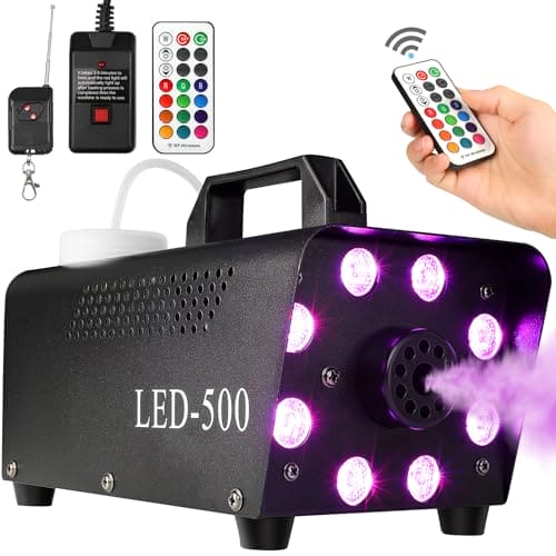 Upgraded Fog Machine Smoke Machine with 13 Colorful 8 Led Lights, 500W and 2000CFM Fog with Wired Wireless Remote Controls, Perfect for Indoor Outdoor Wedding, Halloween, Party and Stage Effect Sawowkuya