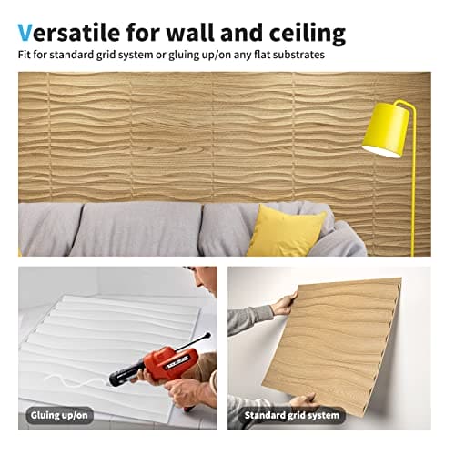 Art3d PVC Wave Panels for Interior Wall Decor, Wood Brown Textured 3D Wall Tiles，19.7" x 19.7" (12-Pack) MEGA