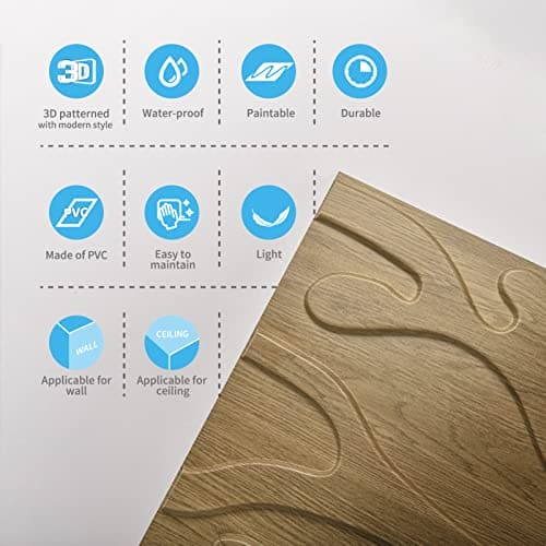 Art3d 3D Textured Wall Panel, Trunk in Maple, 12-Tile 19.7 x 19.7in. MEGA