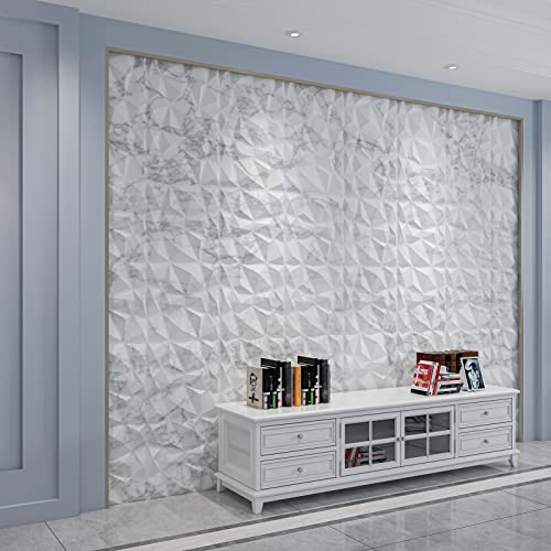 Art3d Textures 3D Wall Panels Glossy White Marble Diamond Design for Interior Wall Decor Pack of 12 Tiles 32 Sq Ft (PVC) MEGA