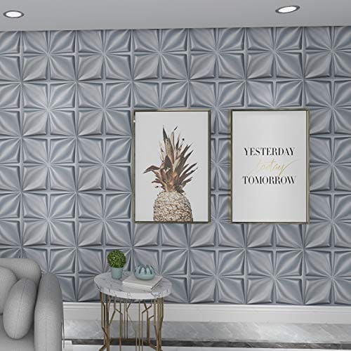 Art3d Matt Grey Silver 3D Wall Panel PVC Flower Design Cover 32 Sqft, for Interior Wall Decor in Living Room,Bedroom,Lobby,Office,Shopping Mall MEGA