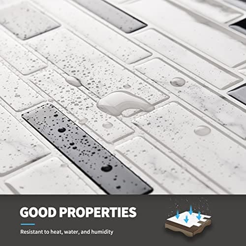 Art3d 11.8"x 11.8" Peel and Stick Vinyl Tiles, Self Adhesive Removable Stick On Kitchen Backsplash, Marble White (10-Sheet) MEGA