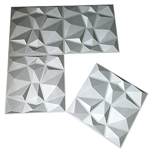 Art3d 3D Paneling Textured 3D Wall Design, Grey Diamond, 19.7" x 19.7" (12 Pack) (Matt Grey) MEGA