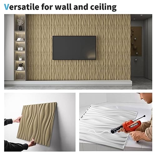 Art3d PVC Wave Board Textured 3D Wall Panels for Interior Wall Decor, Living Room, Bedroom, Office, Walnut, 19.7" x 19.7" (12 Pack) MEGA