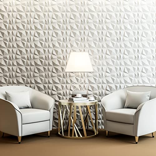 Art3d Decorative 3D Wall Panels in Diamond Design, 12"x12" Matt White (33 Pack) MEGA
