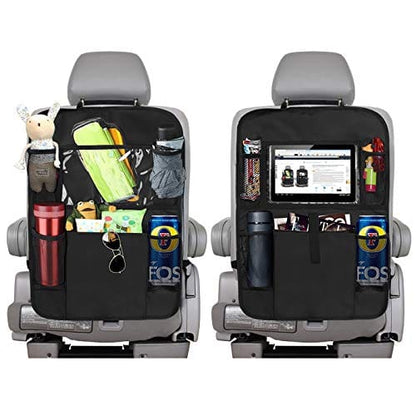 Backseat Car Organizer Kick Mats, KNGUVTH Car Seat Back Protectors with Clear 10" Tablet Holder + 5 Storage Pockets Back seat Organizer for Kids Toy Bottle Drink Vehicles Travel Accessories (2 Pack) ebuystt