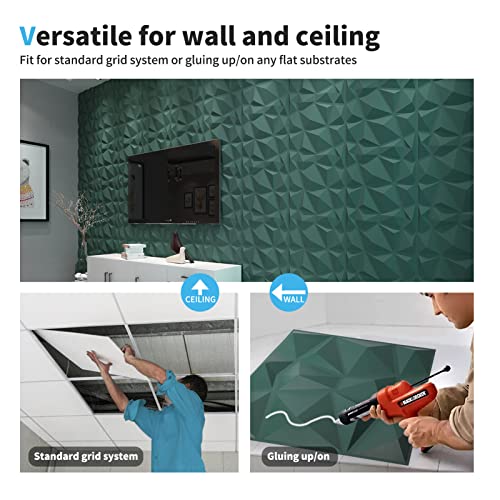 Art3d Textures 3D Wall Panels Army Green Diamond Design for Interior Wall Decor Pack of 12 Tiles 32 Sq Ft (PVC) MEGA